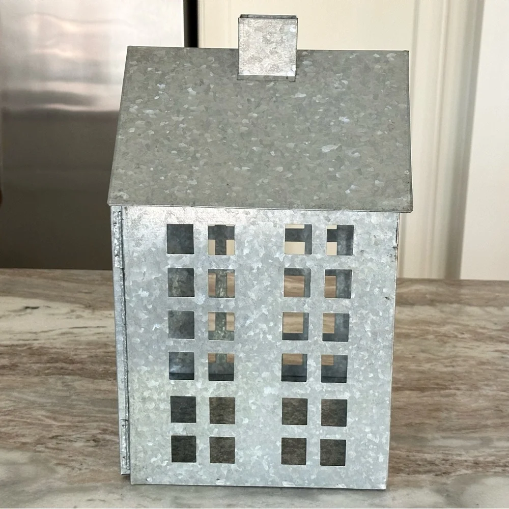 Large Holiday Galvanized Metal Luminary House / Christmas Village Lantern